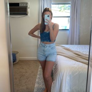 Zara Blue distressed cropped top